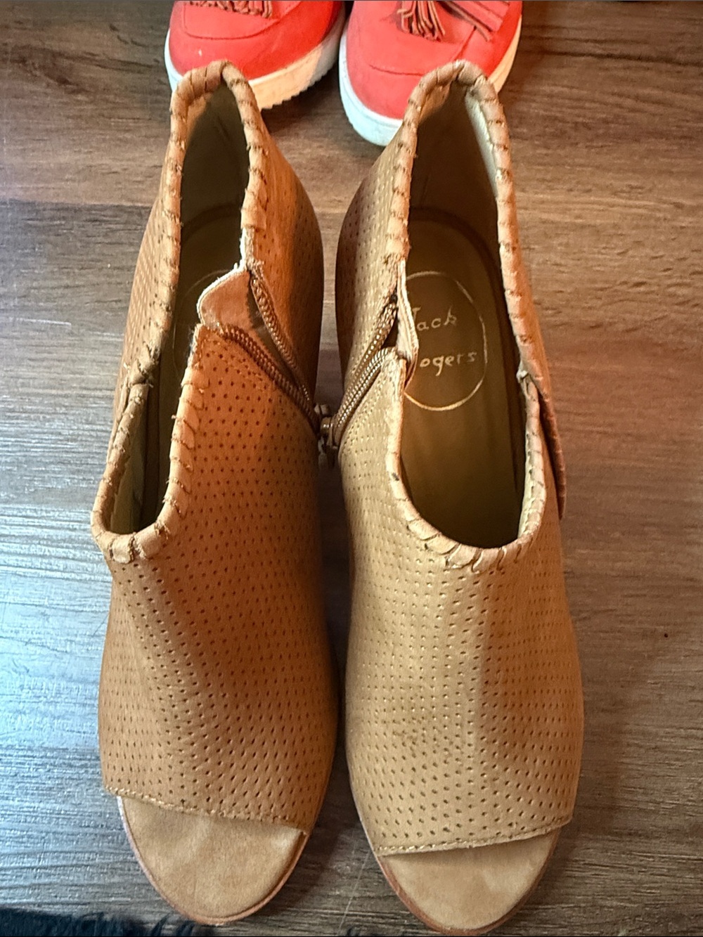 Jack Rogers Women's Tan Perforated Peep-Toe Booties size 6.5M